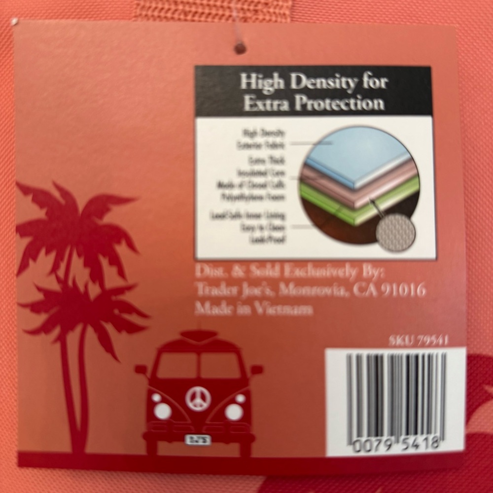 LIMITED Trader Joe's Large Reusable Insulated Bag Arroyo Bay Design / PEACH/ NWT - Picture 6 of 6